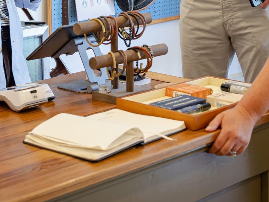 A specialty retail counter during the workday